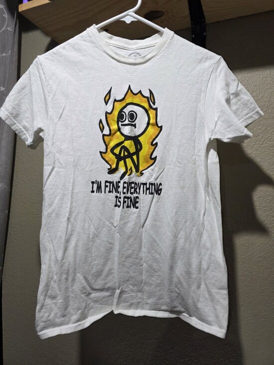 Dom Other - DOM White "I'm Fine" Graphic Print Short Sleeve Crew Neck T-Shirt Adult Small
